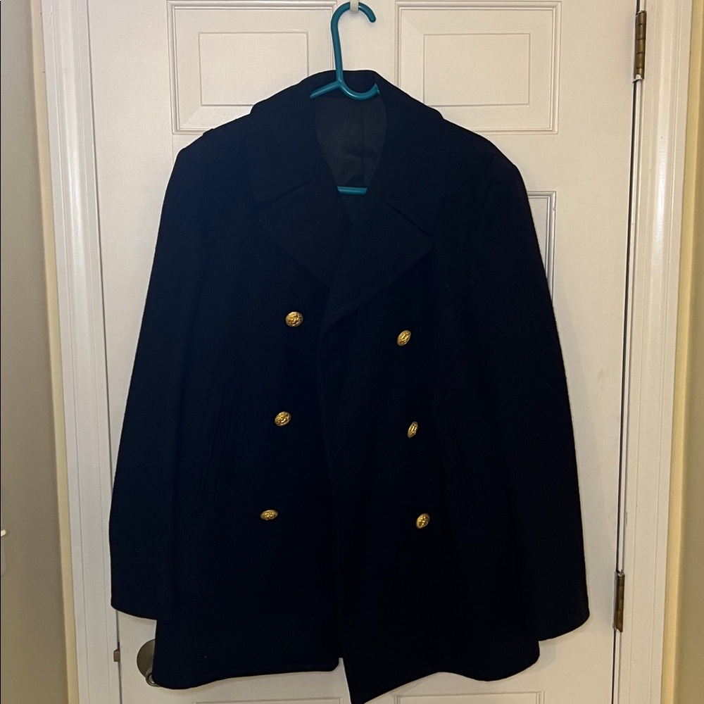Men’s Navy Marcie Dale Melton Blue Wool Overcoat (Peacoat) - 40R